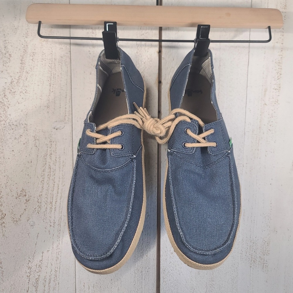 Coastal Loafers Casual Beach Sanuk Admiral Men's Size 10 Blue Canvas Boat Shoes